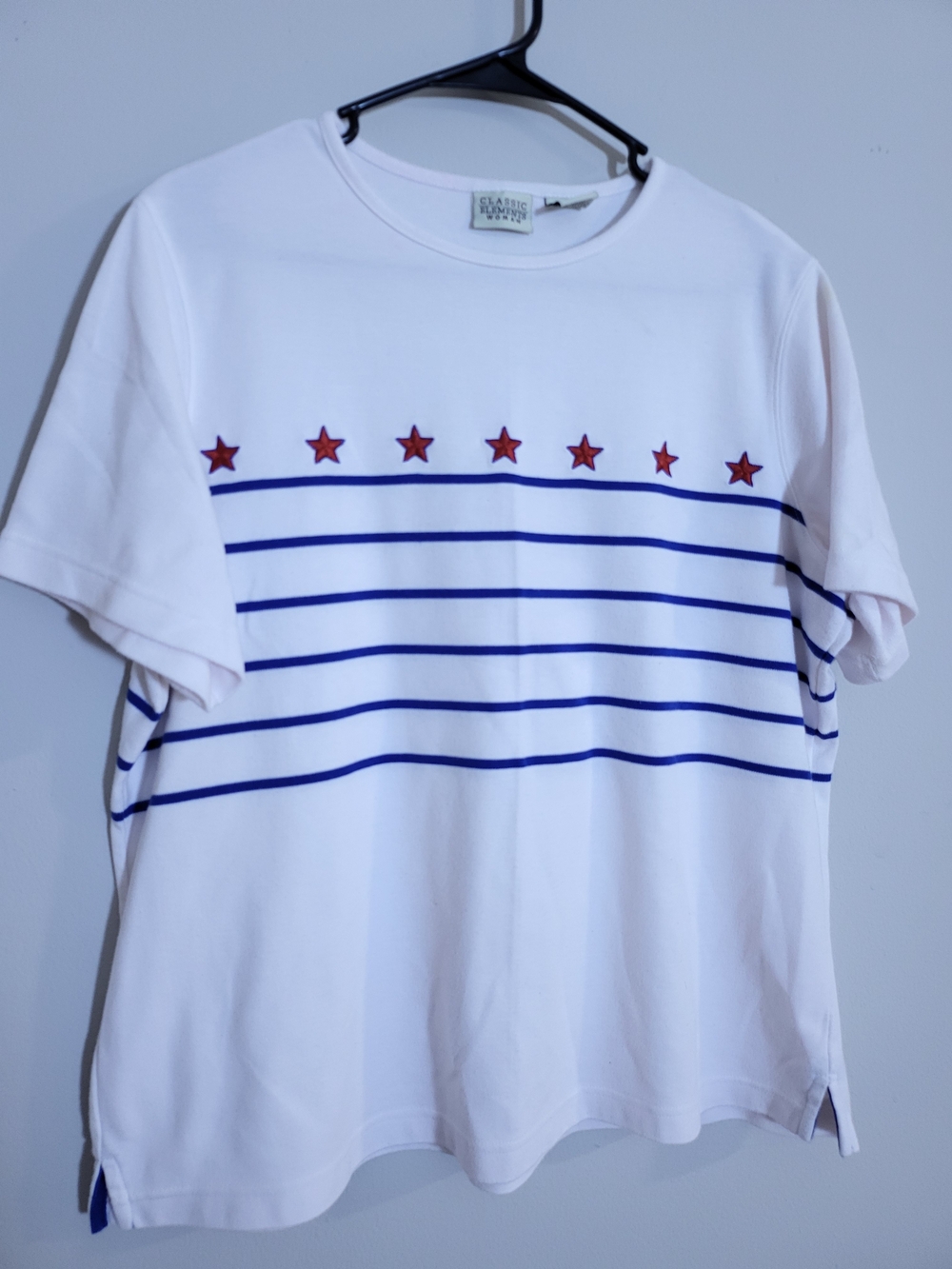 Classic Elements White Tee with Blue Stripes & Red Star Trim